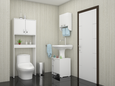 Combo Bicolor, Blanco, incluye botiquín, mueble lavamanos y optimizador