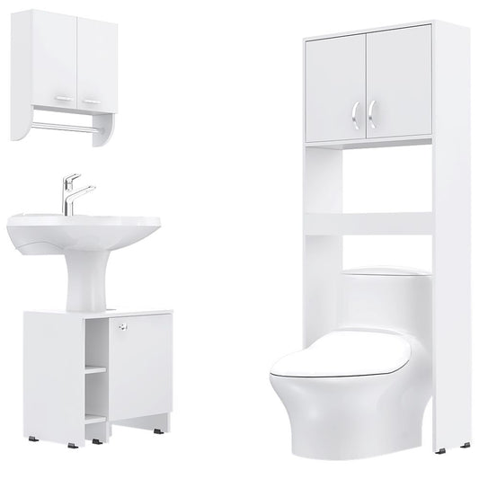 Combo Bicolor, Blanco, incluye botiquín, mueble lavamanos y optimizador