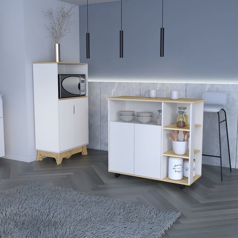 Combo Bicolor, Blanco y Duna, incluye meson de cocina y mueble microondas bajo