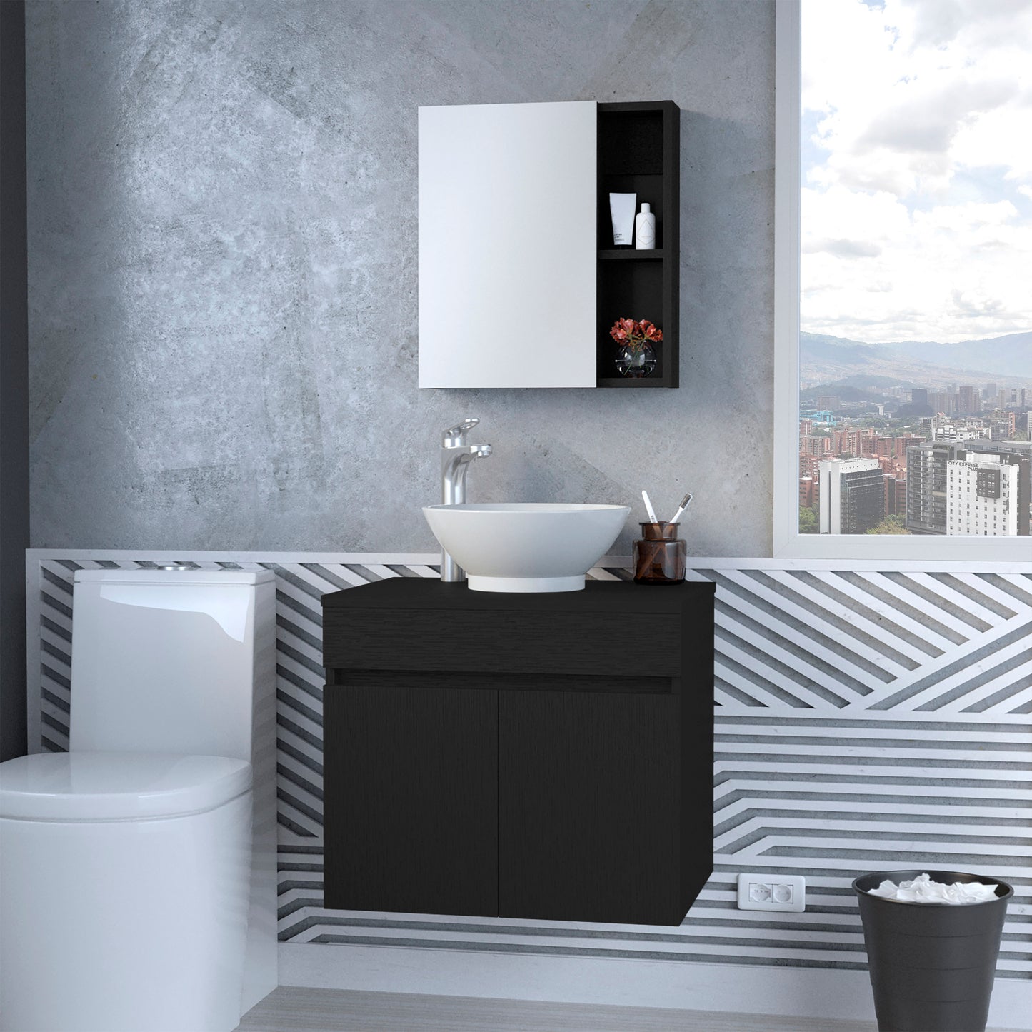 Combo Manchester, Wengue, incluye mueble lavamanos y gabinete de baño