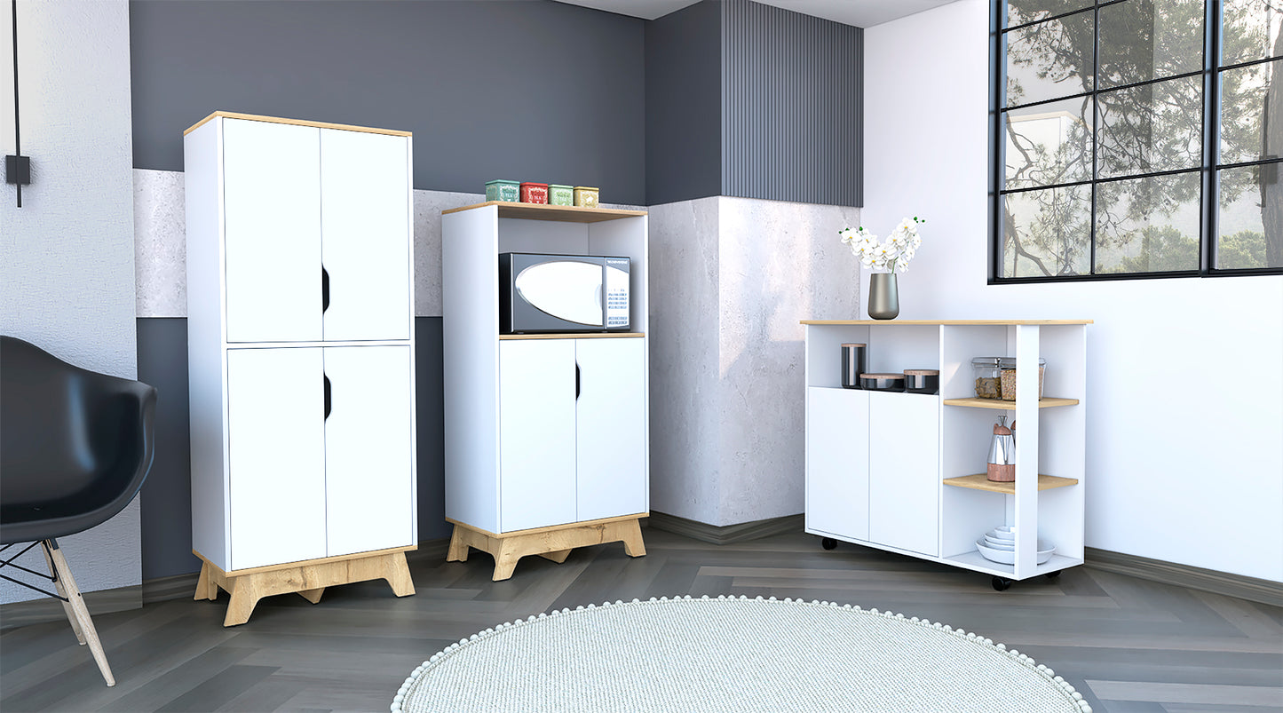 Combo Bicolor, Blanco y Duna, incluye mueble de microondas bajo y meson de cocina con ruedas