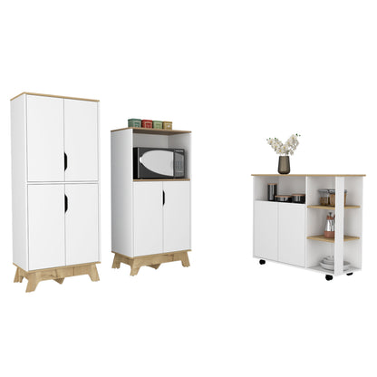 Combo Bicolor, Blanco y Duna, incluye mueble de microondas bajo y meson de cocina con ruedas