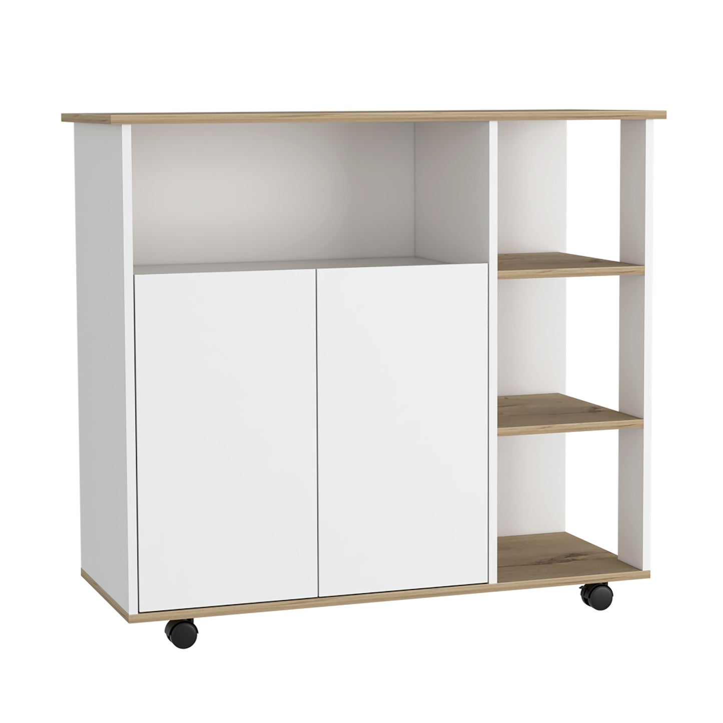 Combo Bicolor, Blanco y Duna, incluye mueble de microondas bajo y meson de cocina con ruedas