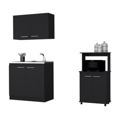 Combo Manchester, Manchester y Wengue, incluye mueble microondas, mueble inferior y mueble aéreo