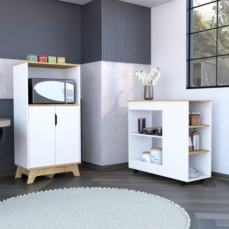 Combo Bicolor, Blanco y Duna, incluye mueble de microondas bajo y meson de cocina con ruedas