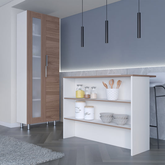 Combo Fendi, Blanco Marquez y Castaño, incluye mueble alacena y barra auxiliar de cocina