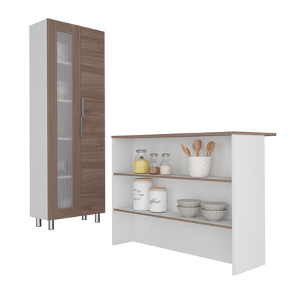 Combo Fendi, Blanco Marquez y Castaño, incluye mueble alacena y barra auxiliar de cocina