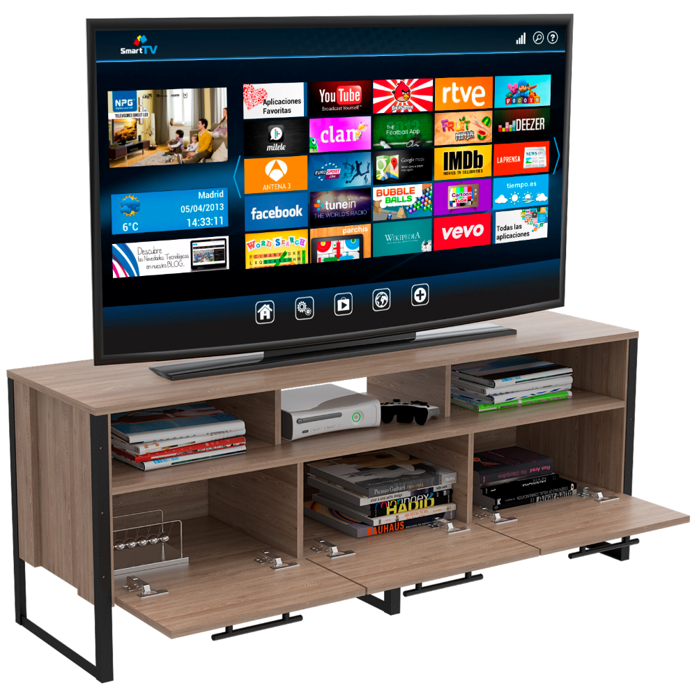 Combo Magnum, Miel, incluye rack TV, biblioteca, bar y mesa centro