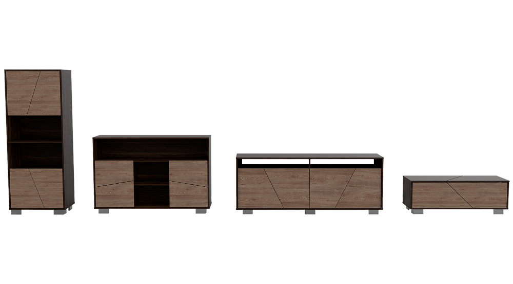 Combo Fraktal, Habano y Miel, incluye rack TV, biblioteca, arrimo y mesa centro