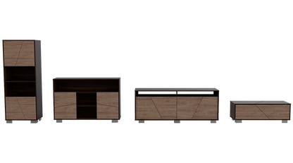 Combo Fraktal, Habano y Miel, incluye rack TV, biblioteca, arrimo y mesa centro