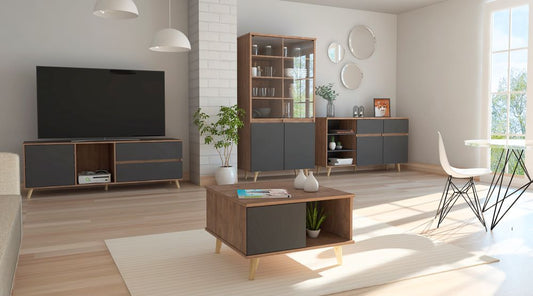 Combo Salem, Miel y Plomo, incluye rack TV, vitrina, bife y mesa centro