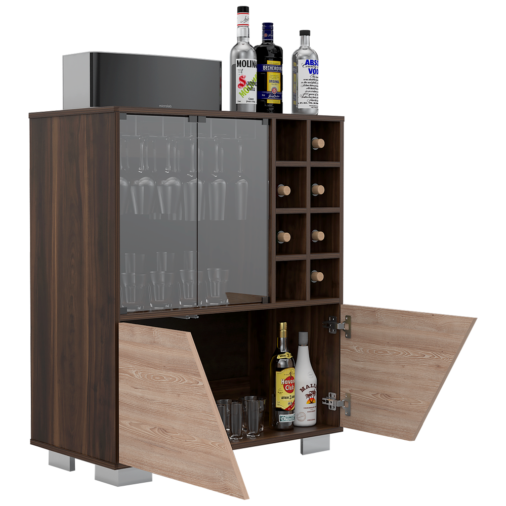 Combo Fraktal, Habano y Miel, incluye rack TV, biblioteca, bar, arrimo y mesa centro