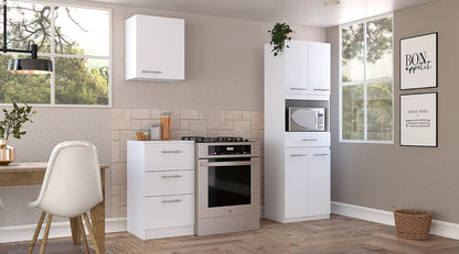 Combo Manchester, Manchester y Blanco, incluye mueble inferior, mueble microondas alto y mueble aéreo