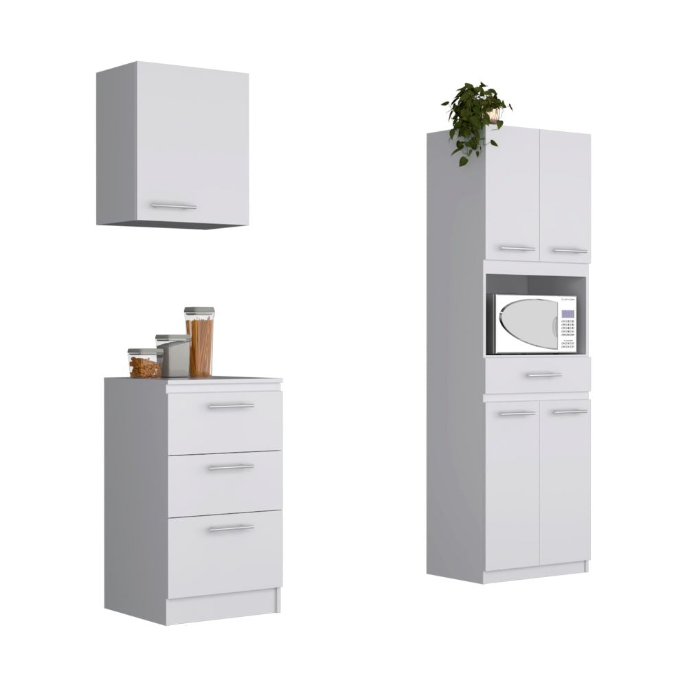 Combo Manchester, Manchester y Blanco, incluye mueble inferior, mueble microondas alto y mueble aéreo