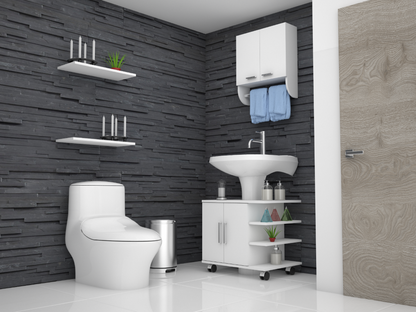 Combo Bicolor, Blanco, incluye botiquin bath 28, optimizador, mueble lavamanos y auxiliar