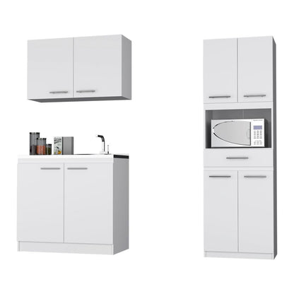 Combo Manchester, Blanco, incluye mueble microondas alto, mueble inferior y mueble aéreo