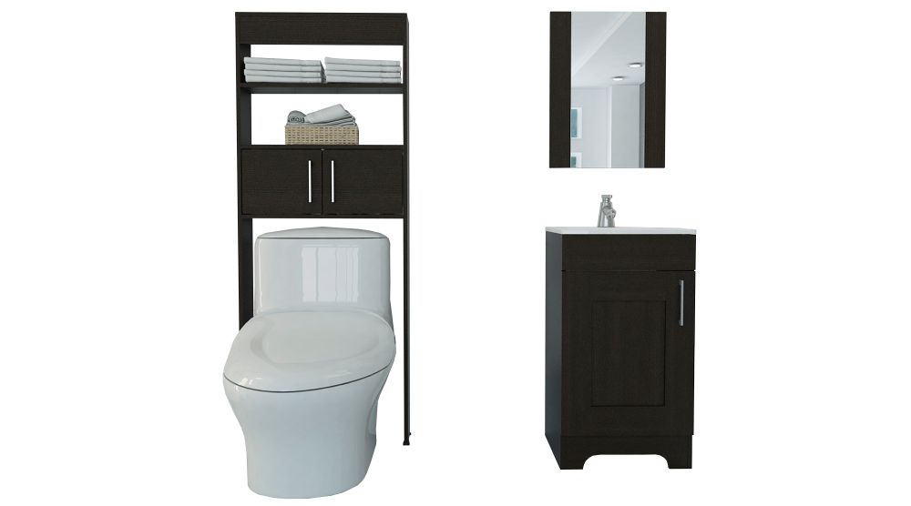 Combo Mybath, Wengue, incluye botiquin, mueble lavamanos y optimizador