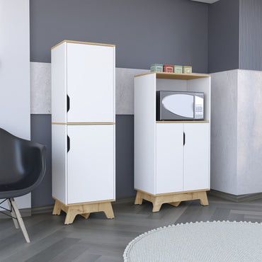 Combo Bicolor, Blanco y Duna, incluye mueble de microondas bajo y alacena de cocina