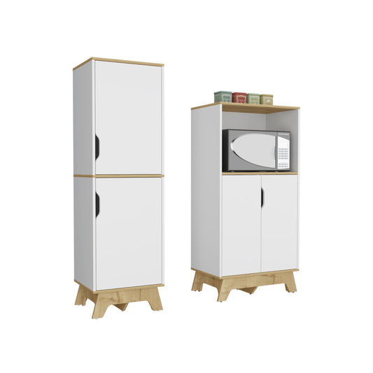 Combo Bicolor, Blanco y Duna, incluye mueble de microondas bajo y alacena de cocina