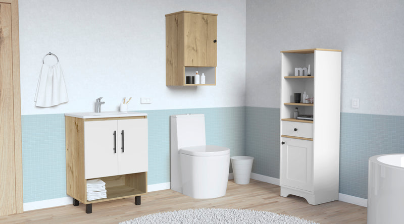 Combo Bicolor, Duna y Blanco, incluye mueble lavamanos, optimizador y mueble botiquin