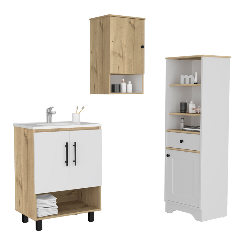 Combo Bicolor, Duna y Blanco, incluye mueble lavamanos, optimizador y mueble botiquin