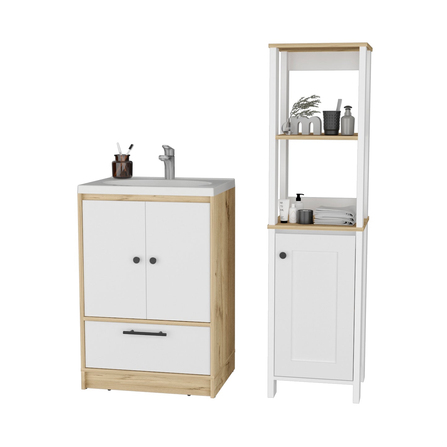 Combo Bicolor, Duna y Blanco, incluye mueble lavamanos y optimizador