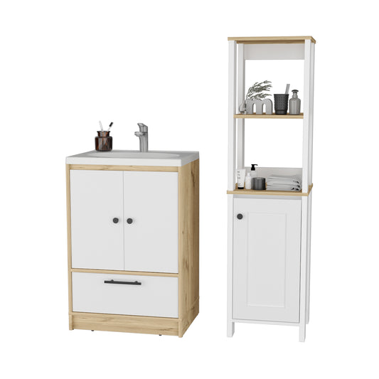 Combo Bicolor, Duna y Blanco, incluye mueble lavamanos y optimizador