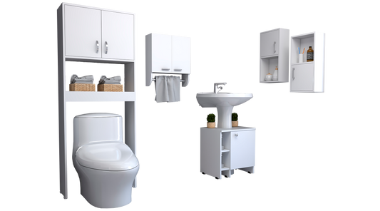 Combo Bicolor, Blanco, incluye botiquin bath 28, optimizador lavamanos y auxiliar
