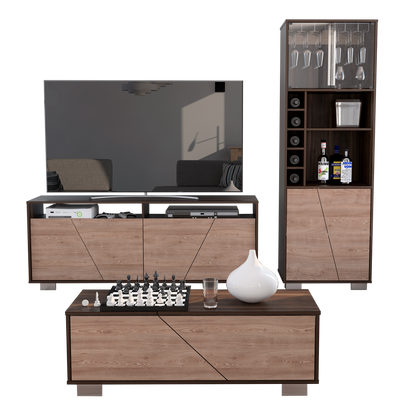 Combo Fraktal, Habano y Miel, incluye rack TV, bar alto y mesa centro