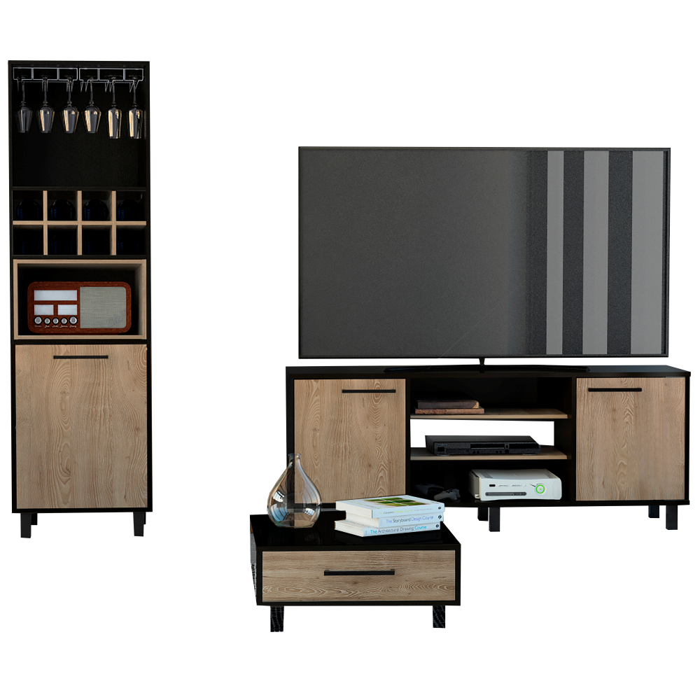 Combo Kaia, Wengue y Miel, incluye rack TV, bar alto y mesa centro