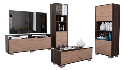 Combo Fraktal, Habano y Miel, incluye rack TV, biblioteca, bar alto y mesa centro