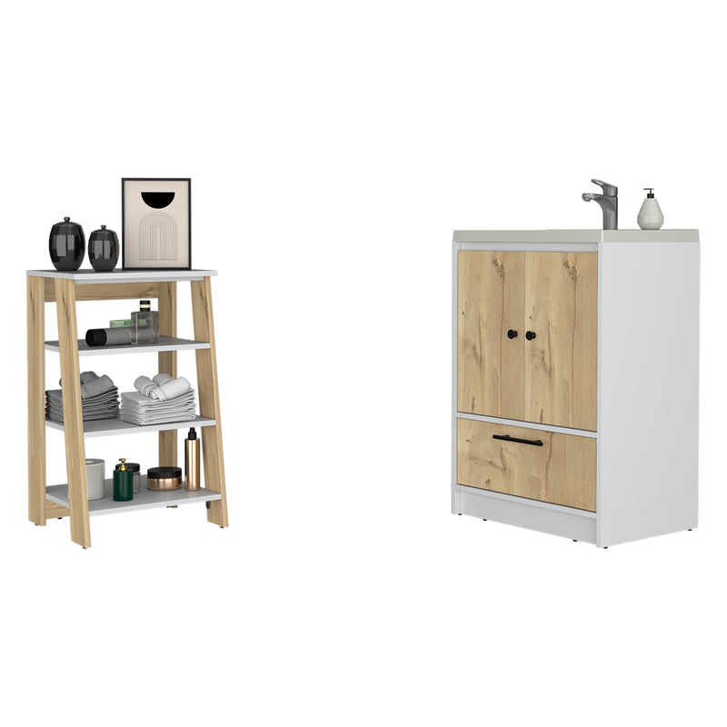 Combo Bicolor, Blanco y Duna, incluye mueble lavamanos y optimizador