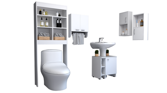 Combo Bicolor, Blanco, incluye botiquin bath 28, optimizador lavamanos y auxiliar