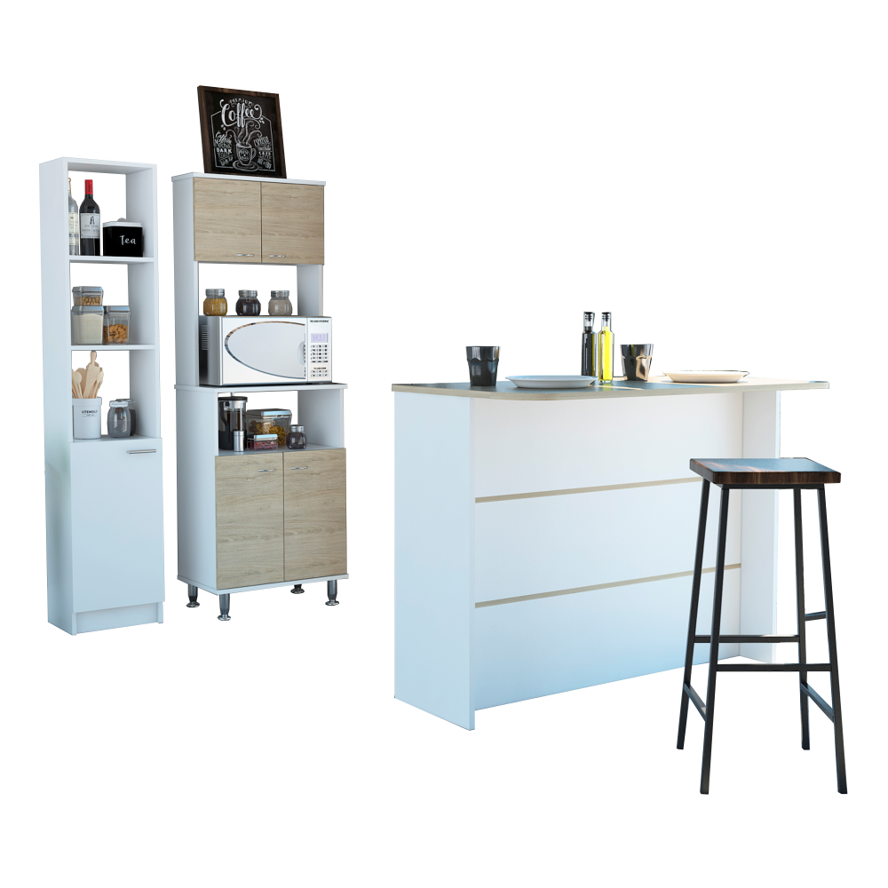 Combo Kitchen, Blanco y Rovere, incluye mueble microondas 54, barra y optimizador