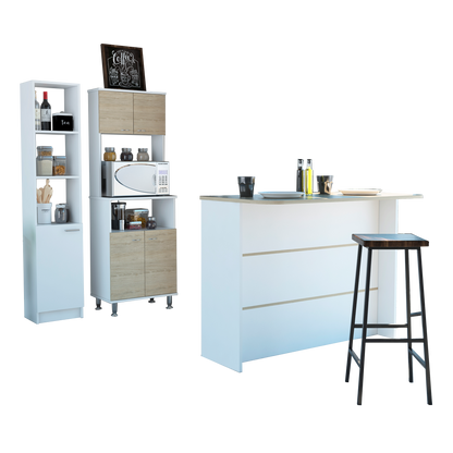 Combo Kitchen, Blanco y Rovere, incluye mueble microondas 54, barra y optimizador