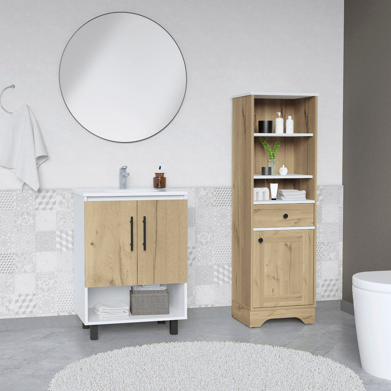 Combo Bicolor, Blanco y Duna, incluye mueble lavamanos y optimizador
