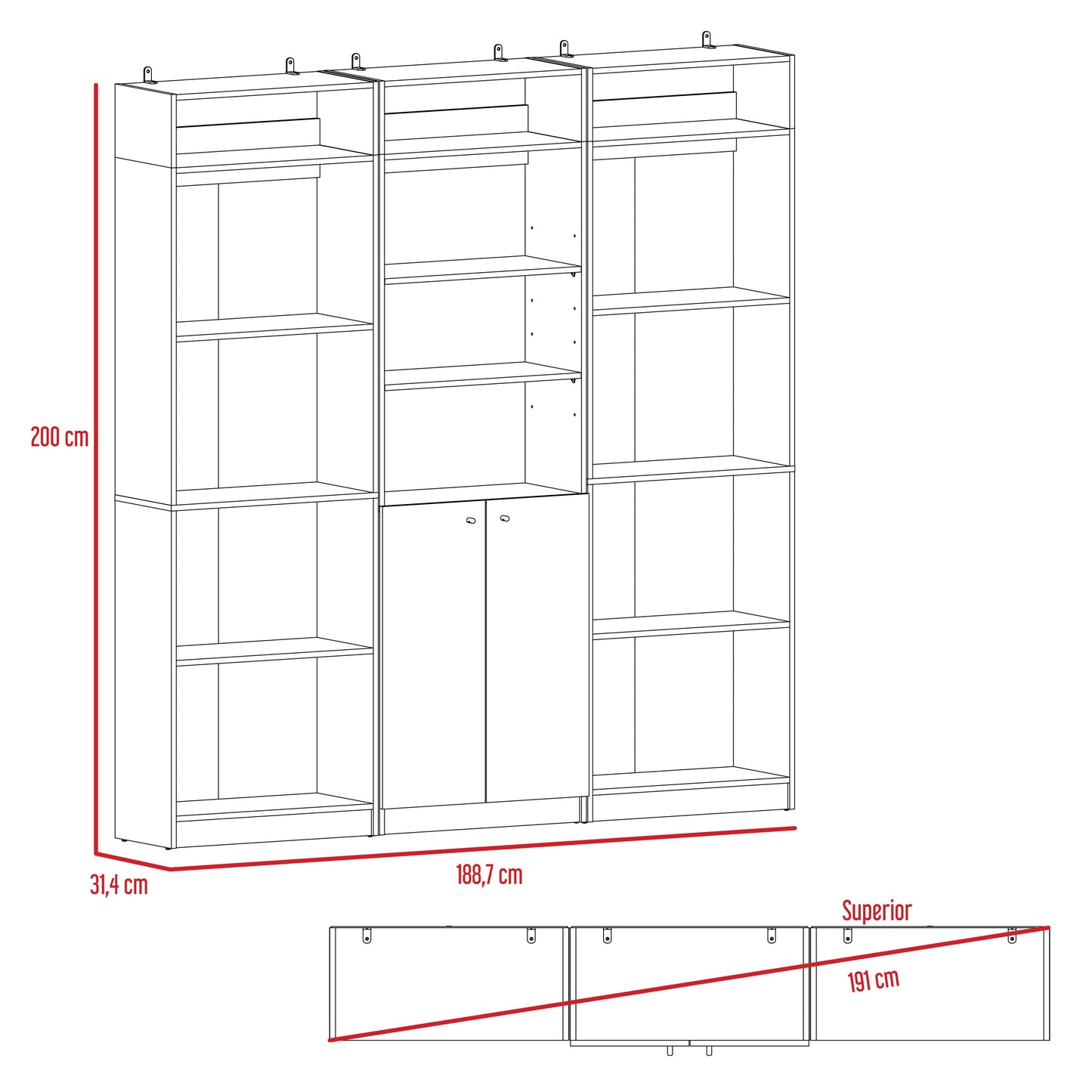 Combo Home, Estante Colección 29, Macadamia, con tres estantes