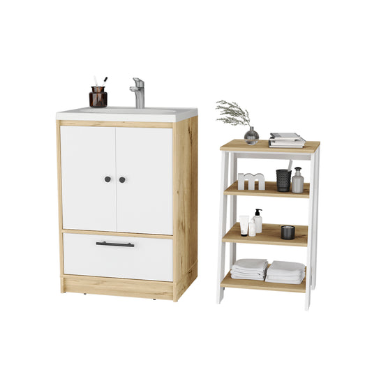 Combo Bicolor, Duna y Blanco, incluye mueble lavamanos y optimizador bajo