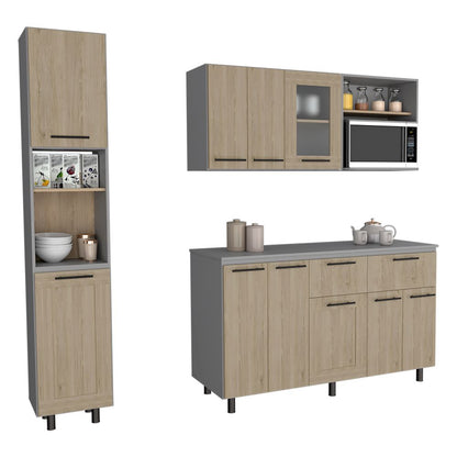 Combo Kitchen Hasselt, Rovere y Niebla, incluye alacena, módulo inferior y módulo superior 150