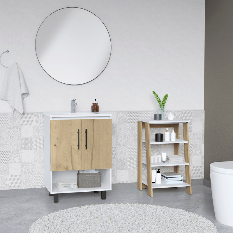 Combo Bicolor, Blanco y Duna, incluye mueble lavamanos, optimizador y bath