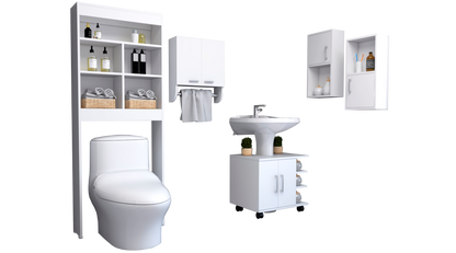 Combo Bicolor, Blanco, incluye botiquin bath 28, optimizador, mueble lavamanos y auxiliar