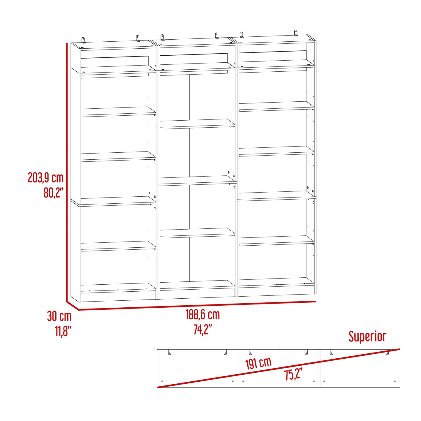 Combo Home, Estante Colección 31, Wengue, con tres estantes