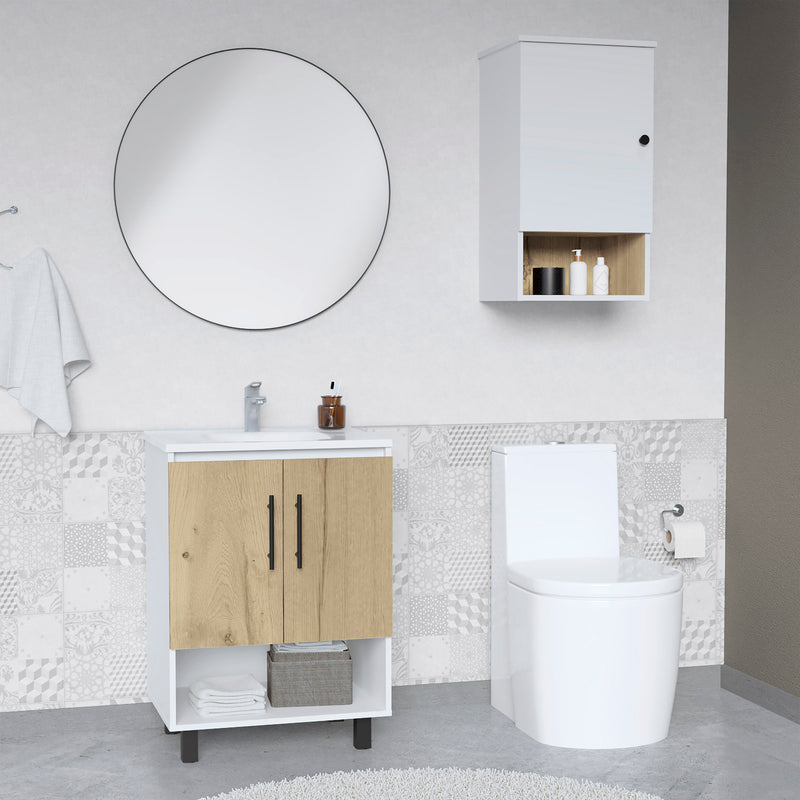 Mueble Botiquín Bath BI, Duna y Blanco, con una puerta batiente y entr