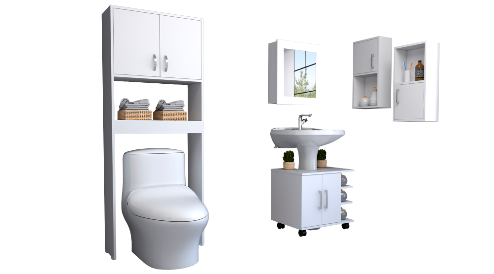 Combo Bicolor, Blanco, incluye botiquin bath 47-b, optimizador, mueble lavamanos y auxiliares