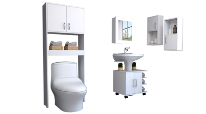 Combo Bicolor, Blanco, incluye botiquin bath 47-b, optimizador, mueble lavamanos y auxiliares