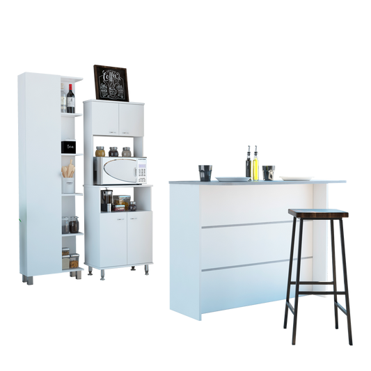 Combo Kitchen, Blanco, incluye mueble microondas 54, barra y optimizador