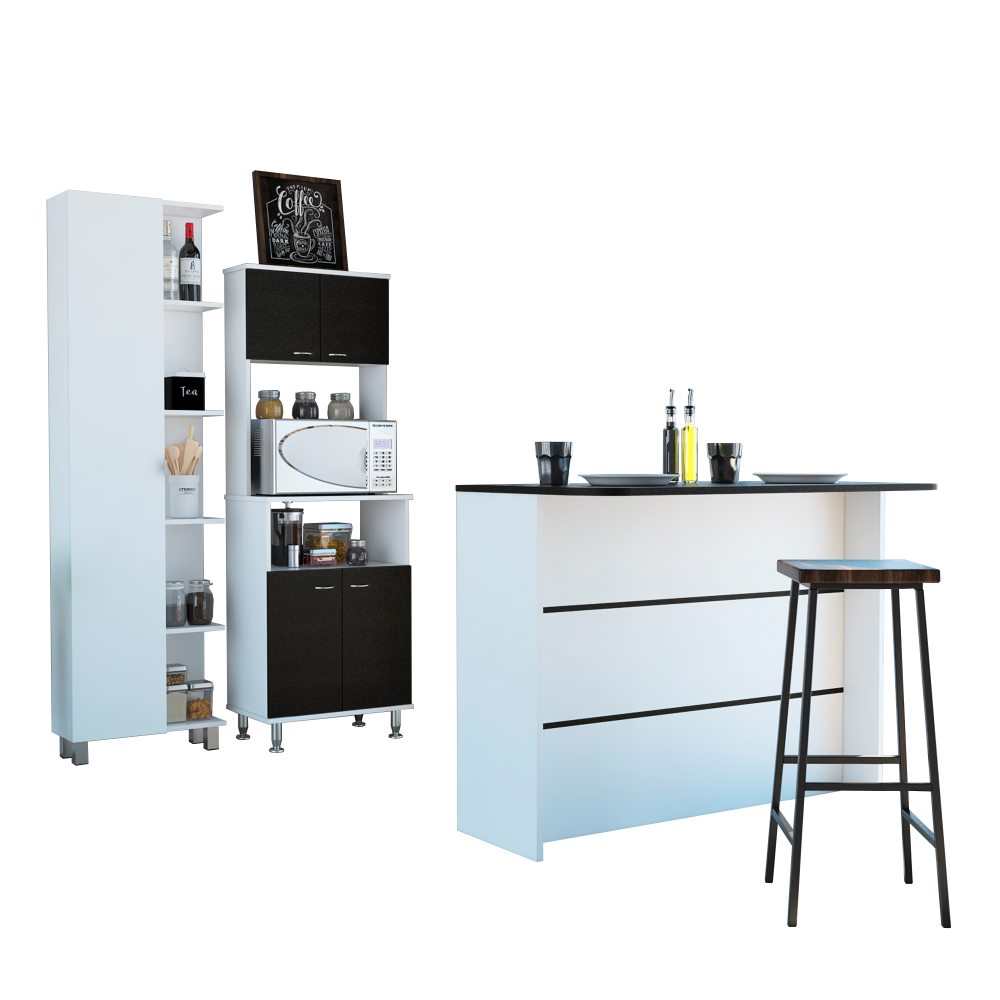 Combo Kitchen, Wengue y Blanco, incluye mueble microondas 54, barra y optimizador