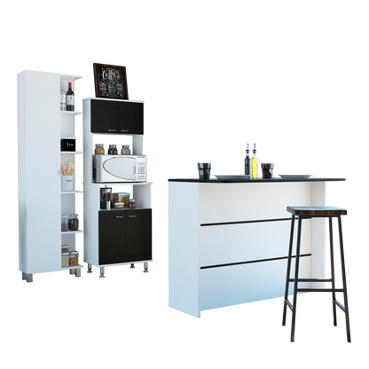 Combo Kitchen, Wengue y Blanco, incluye mueble microondas 54, barra y optimizador