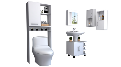 Combo Bicolor, Blanco, incluye botiquin bath 47-b, optimizador, mueble lavamanos y auxiliar