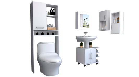 Combo Bicolor, Blanco, incluye botiquin bath 47-b, optimizador, mueble lavamanos y auxiliar